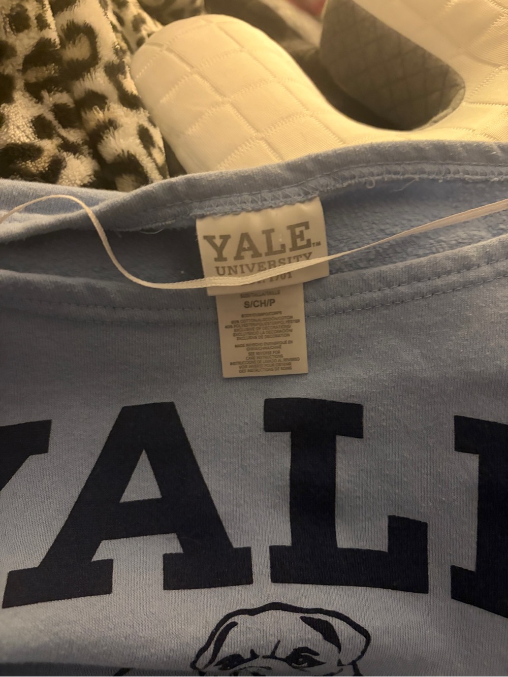 Light Blue Womens Yale one shoulder cropped Sweater with Yale Logo